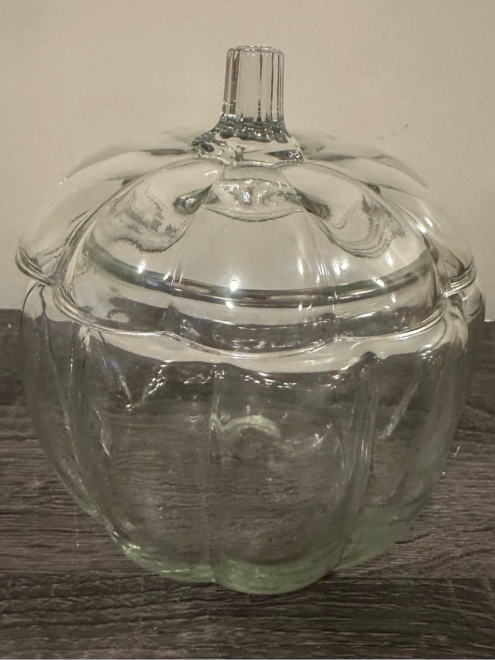 Vintage Anchor Hocking Clear Glass Pumpkin Candy/Cookie Jar With Lid